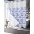 thumbnail image 3 of No Hook Shower Curtain with Snap-in Liner, Spring Floral Waterproof Fabric Bathroom Curtains, Retro Flowers Leaves Botanical Light Blue Bath Curtains & Mesh Top Window 66"x72", 3 of 9