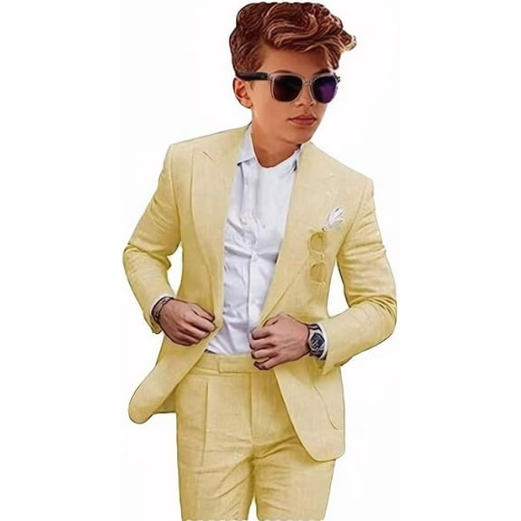 Boys Linen Suit for Wedding 2 PC Kids Linen Suit for Summer Boys Formal Suit Ring Bearer Outfit
