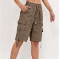 thumbnail image 6 of Dweltoz Cargo Shorts for Women Elastic Waist Loose Wide Leg Shorts with Multi Pockets Travel Lightweight Knee Length Outdoor Short Pants,Coffee L, 6 of 6