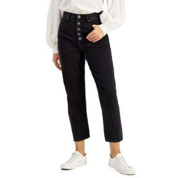INC International Concepts Womens High Rise Button Fly Mom Jeans Black 14