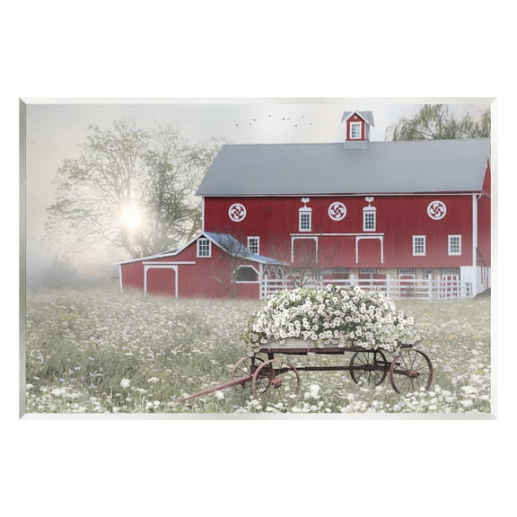Stupell Red Barn Floral Wagon Meadow Landscape Painting Wall Plaque Unframed Art Print Wall Art