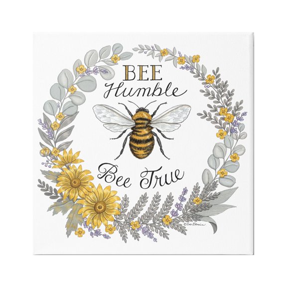 Stupell Industries Bee Humble & True Encouraging Insect Floral Border Graphic Art Gallery Wrapped Canvas Print Wall Art, Design by Deb Strain
