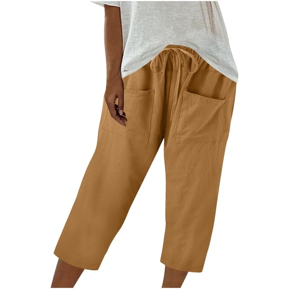 aidice Capris for Women Straight Leg Drawstring Elastic Waist Pants with Pockets Summer Trendy Lounge Capri Pants