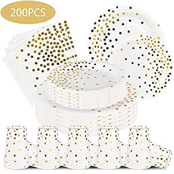 gold paper plates and napkins