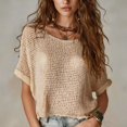 thumbnail image 2 of Stichou Women's Summer Crochet Tops Half Sleeve Knit Sweater Hollow Out 2026 Beach Vacation Clothes Casual Spring Outfits Beige L, 2 of 4
