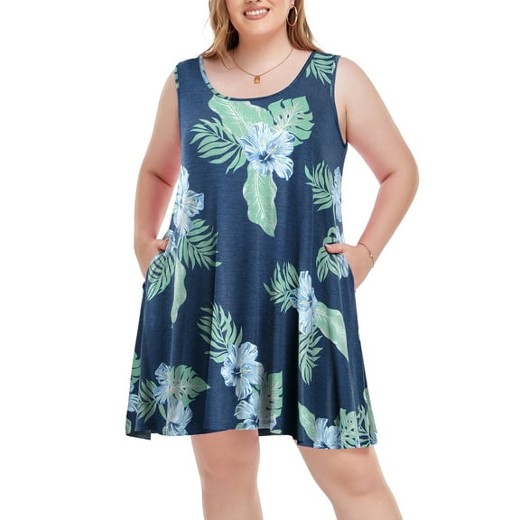 Plus Size T Shirt Dresses 3X for Women, VEPKUL Large Casual Tank Dress Sleeveless Loose Swing Sundress Swimsuit Cover Ups with Pockets
