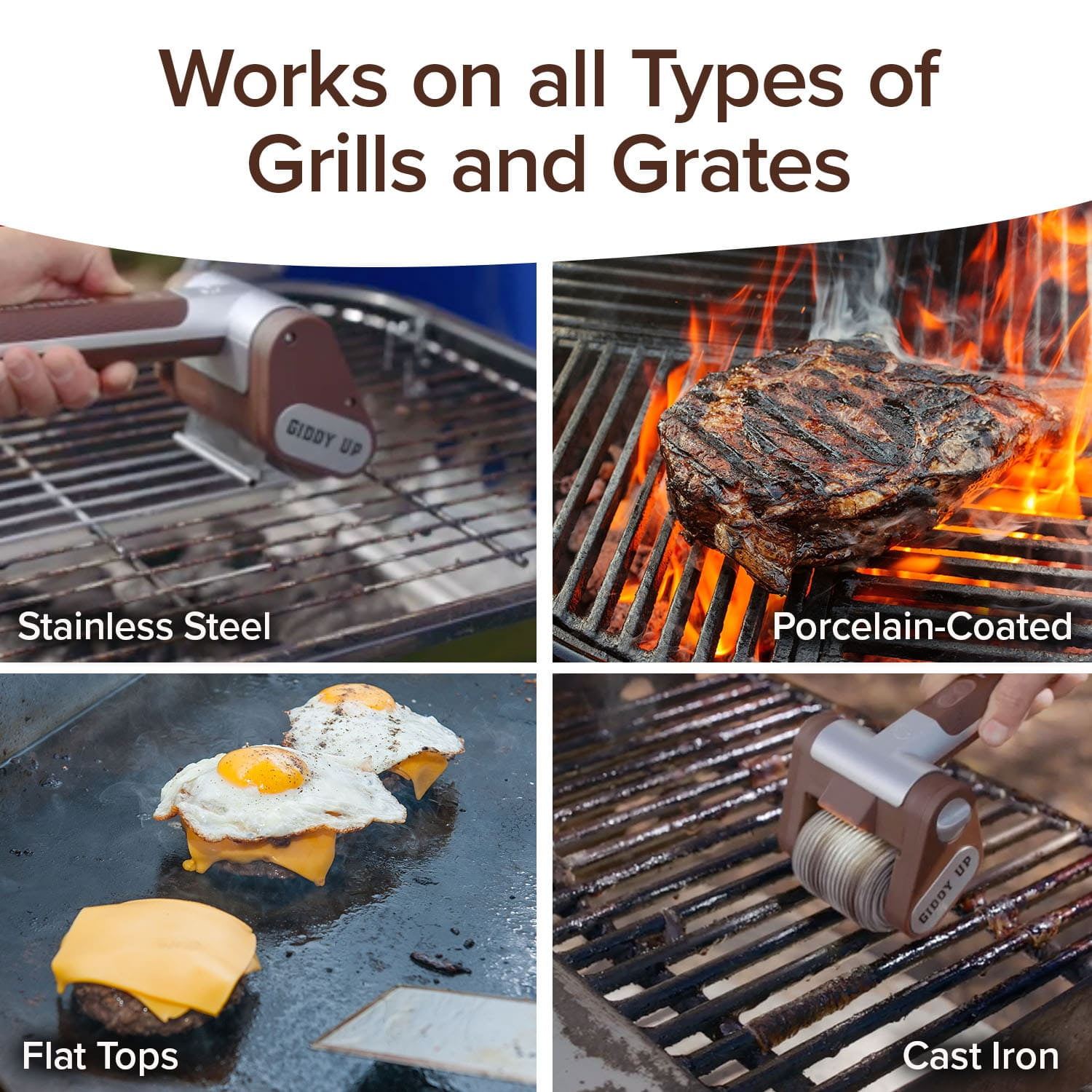 HorsePower Giddy Up Grill Cleaner AS SEEN ON TV! – Cordless, Rechargeable BBQ Tool with 350 RPM Stainless Roller, LED Light – Patents Pending – From BulbHead, a Family-Owned American Brand