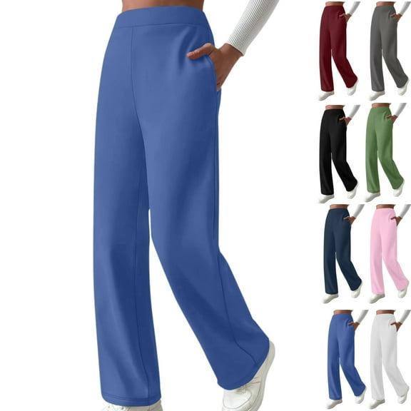 Gamivast Fleece Pants Women with Pockets Baggy Straight Wide Leg Sweatpants Winter Thermal Open Bottom High Waisted Warm Joggers Hiking Outdoor Pull On Pants
