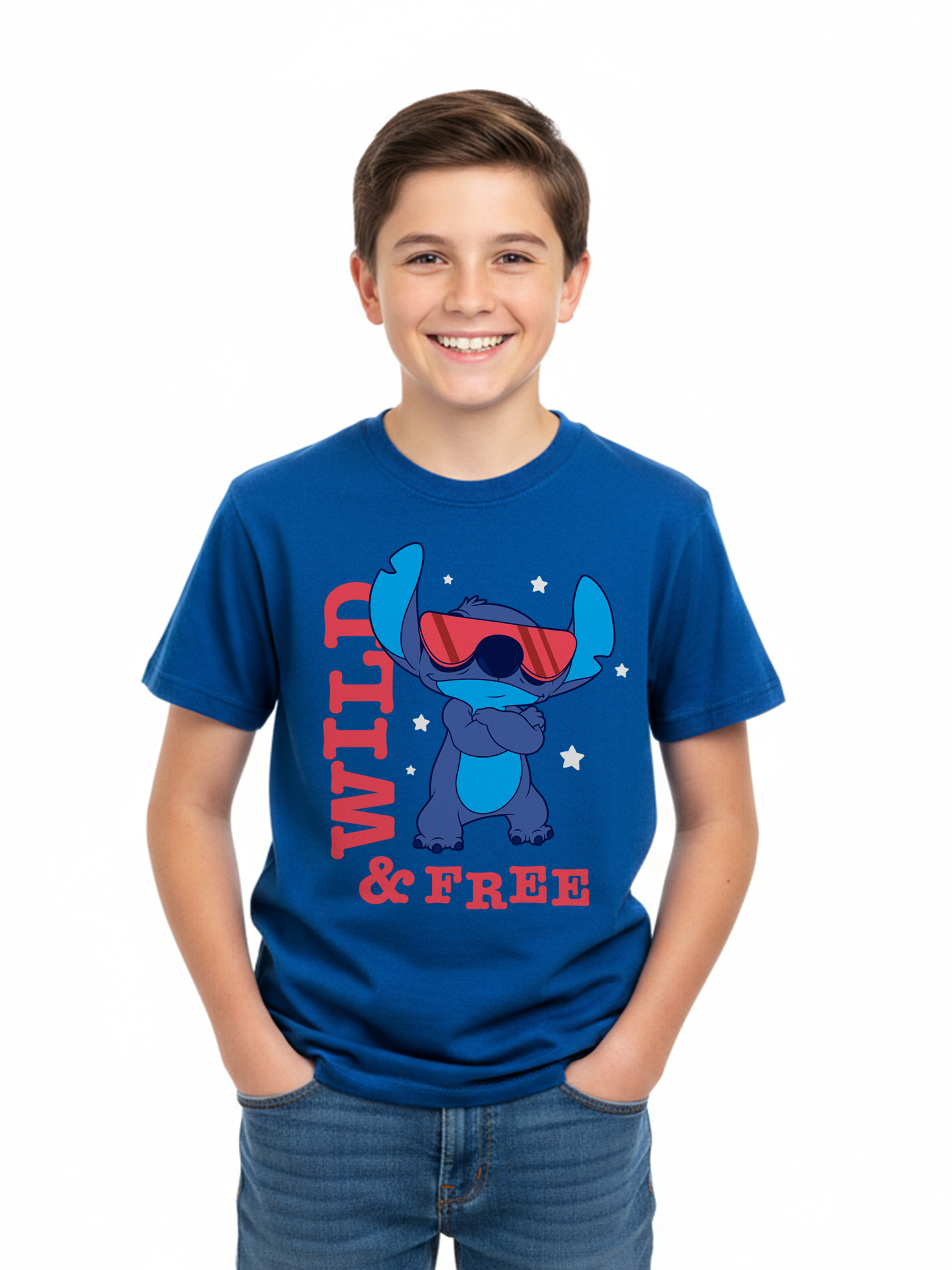 Lilo & Stitch Boys' Graphic Tee with Short Sleeves, Wild Sunglasses, Sizes 4-18