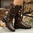 thumbnail image 6 of Women's Knee High Riding Boots Round Toe Buckle Strap Boots Casual Vintage Western Booties Fold Over Ridding Boot Chunky Low Heel Platform Booties Outdoor Shoes Western Riding Boot, 6 of 7