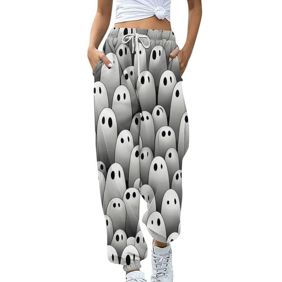 DORKASM Halloween Womens Pj Sweatpants Casual Straight Leg Cute Pajama Sweatpants Mid Waist Fashion Jack O Pumpkin Face Pant Fun Loose Drawing Spider Net 2025 Pants Dark Gray 2XL