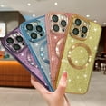 thumbnail image 6 of for iPhone 14 Pro Max 6.7" Magnetic Glitter Case, [Compatible with Magsafe] Cute Luxury Plating Bling Clear Phone Case, Full Camera Lens Protector Anti-Scratch Shockproof Protective Case-Gold, 6 of 14