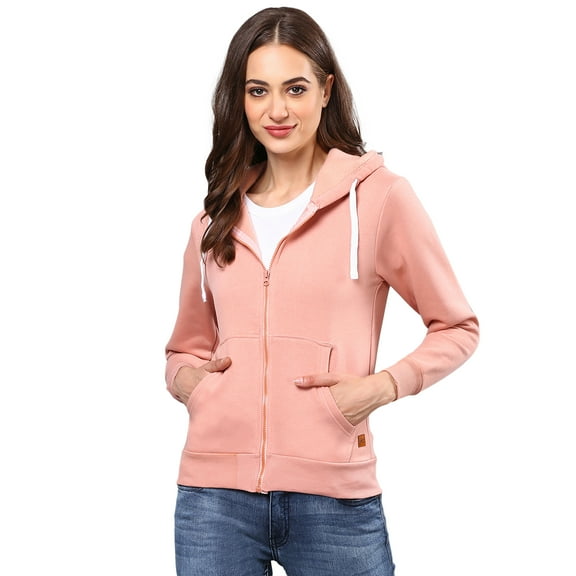 Campus Sutra Women Solid Stylish Casual Zipper Hooded Sweatshirts