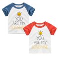 thumbnail image 2 of Girls Boys Short Sleeve Letter Sun Pattern "You are my sunshine" Patchwork Tops, 2 of 5