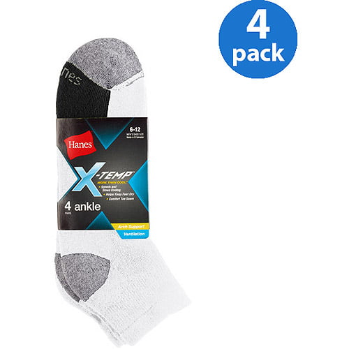 Hanes - Men's 4 Pack X-Temp Arch/Ventilation Ankle Socks - Walmart.com ...