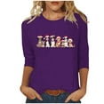 thumbnail image 2 of Womens Tops Christmas 3/4 Sleeve Printed Round Neck T-shirt Loose Shirt Purple L,Tops for Women, 2 of 5