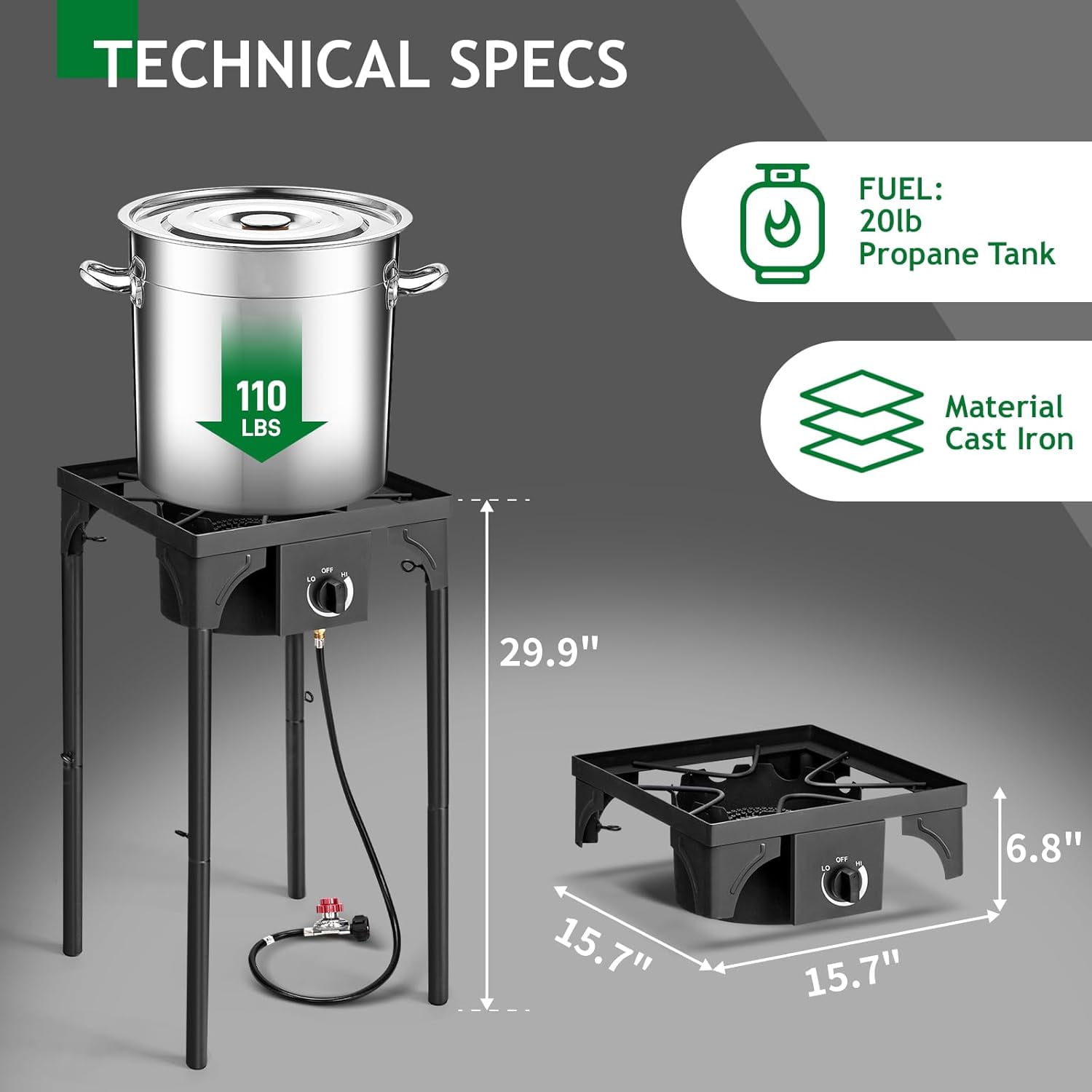 Karl home 1 Burner Propane Gas Stove for Outdoor Cooking, 75,000 BTU Camping Cooker with Removable Legs & Adjustable PSI Regulator for Backyard Cooking BBQ Baking Frying