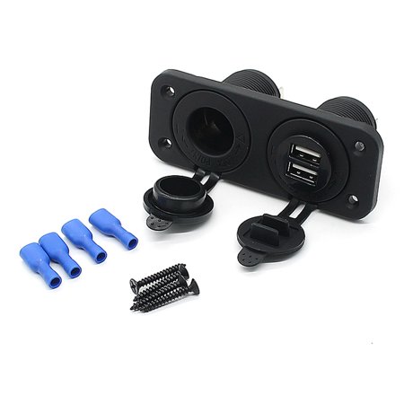 Dual USB Charger and Socket Panel Mount Marine 12 Volt Power Outlet