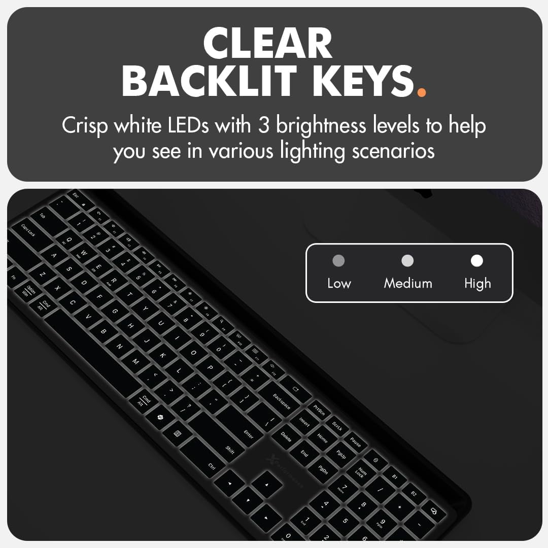 X9 Full Size Bluetooth Keyboard with Phone Holder - Backlit Wireless Keyboard, Switch Multi Device, Quiet, Slim, Rechargeable, w/Copilot for iPhone, Tablet, PC, Mac, iPad, MacBook, iOS - Gray
