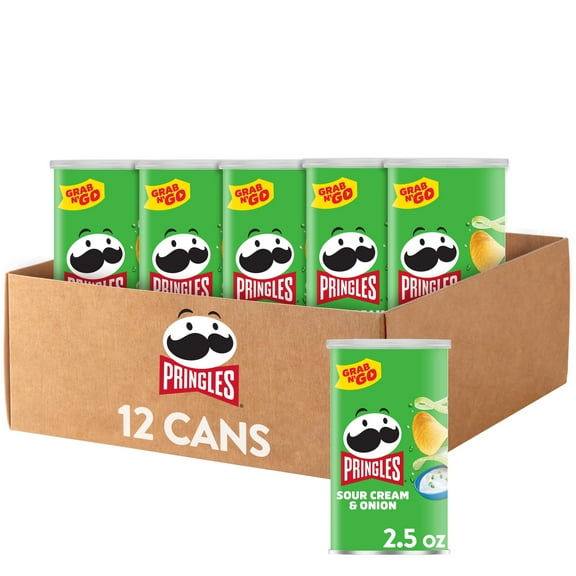 Pringles Sour Cream and Onion Potato Crisps Chips, Lunch Snacks, 12 Count