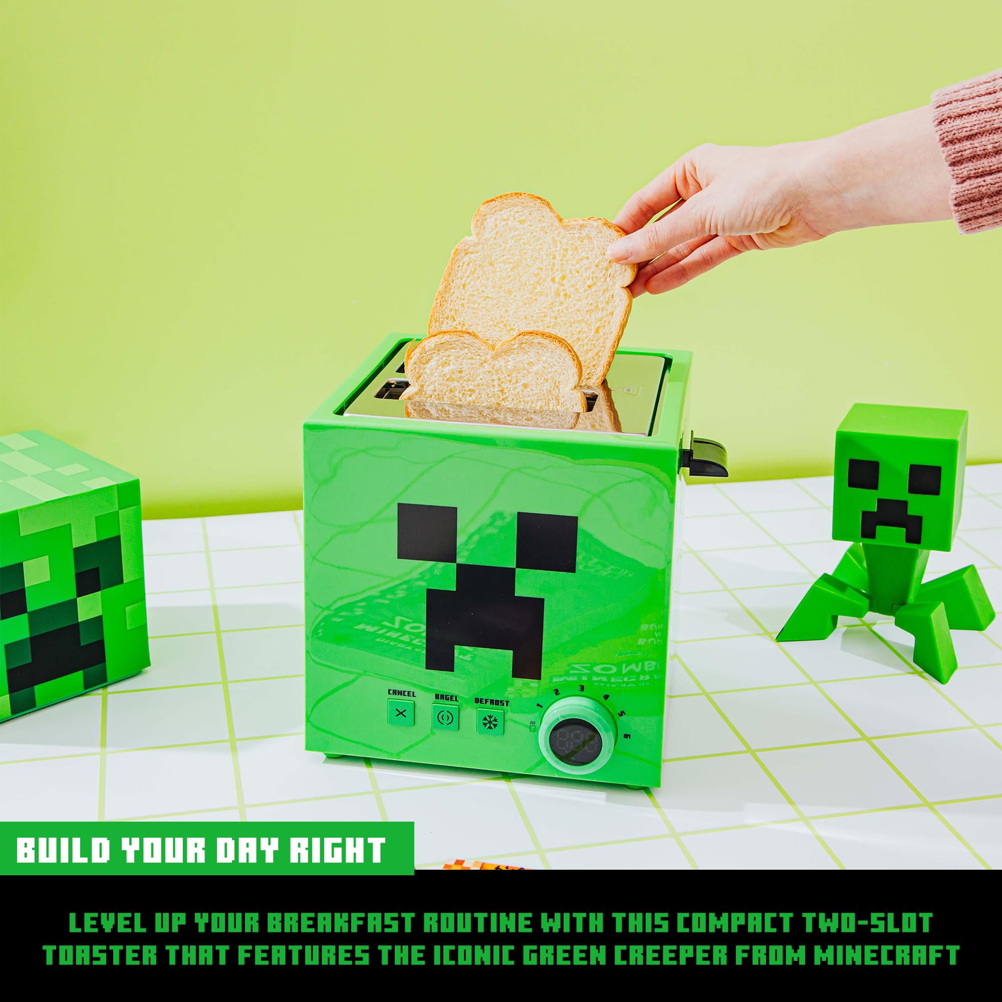 Minecraft Green Creeper 2-Slice Toaster, Green with Wide Slots