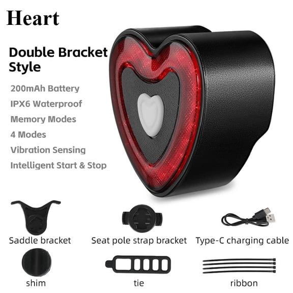 Smart Brake Sensing Bike Taillight Heart Shape Type-C Waterproof Cycling Rear Light Bicyle Accessories Bicycle Lights
