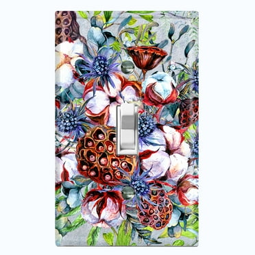 Metal Light Switch Plate Cover Cotton Flower Bouquet Pastel Blue FLW015