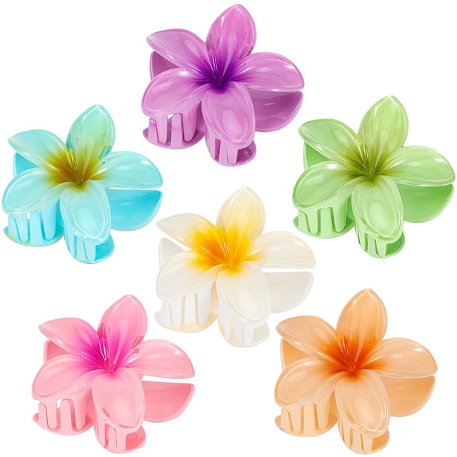 Paquete de 6 pinzas de flores para mujer, pinzas para el pelo de plumeria hawaiana, pinzas para el pelo de flores de muy buen gusto, pinzas para el pelo de hibisco, accesorios para el cabello hawaiano