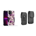 thumbnail image 1 of Case and Pouch Bundle for iPhone 14: Heavy Duty Armor Rugged Case (Purple Pink Flowers) and Vertical Rugged Nylon Belt Holster, 1 of 9