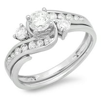 Dazzlingrock Collection 1.33 Carat (ctw) 18K Round Diamond Ladies Bridal Swirl Engagement Ring Set, White Gold, Size 7.5