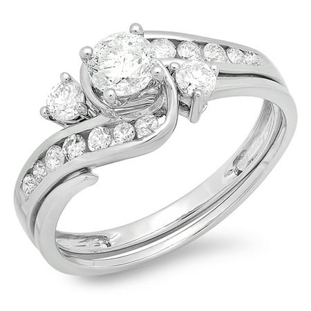 Dazzlingrock Collection 1.33 Carat (ctw) 18K Round Diamond Ladies Bridal Swirl Engagement Ring Set, White Gold, Size 8.5