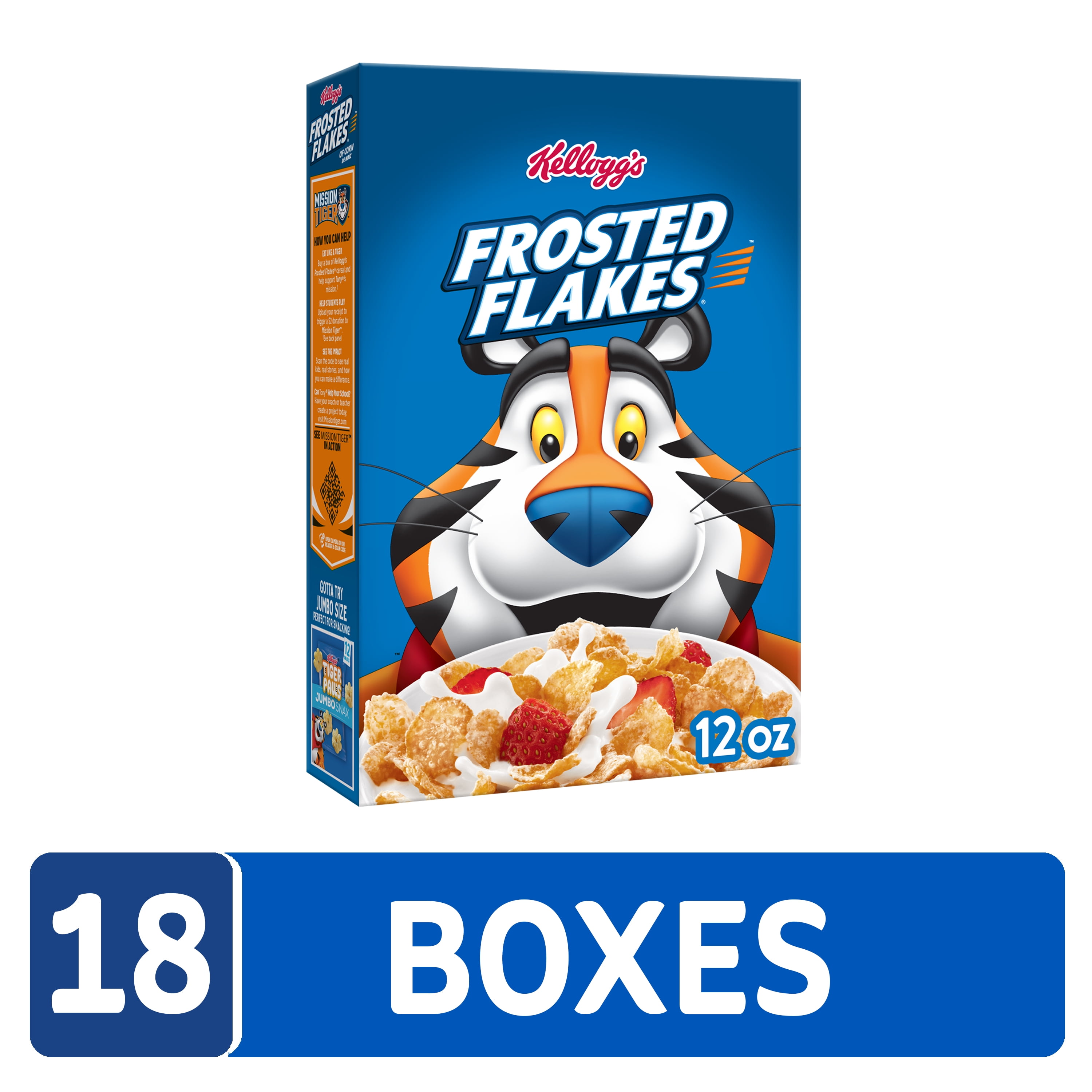 (18 pack) Kellogg's Frosted Flakes Breakfast Cereal, Kids Cereal, Family Breakfast, Original, 12oz Box (1 Box)