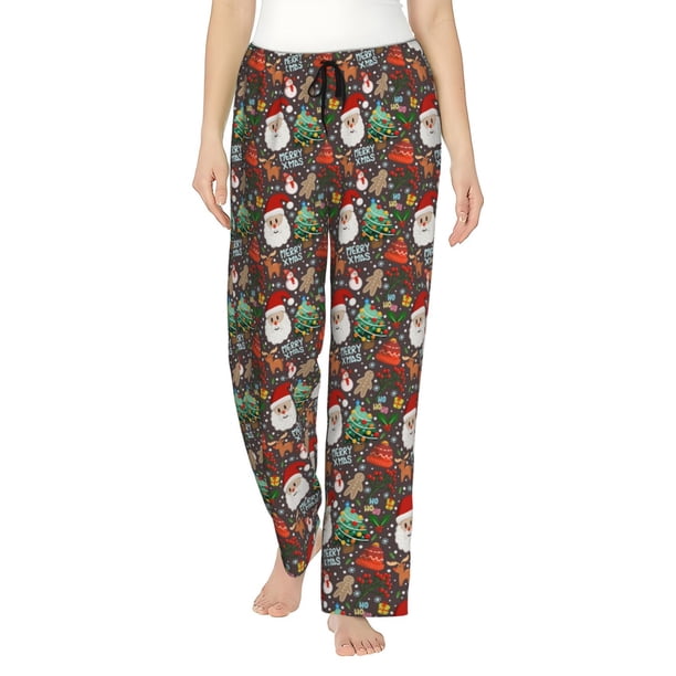 Fotbe Merry Christmas Pantalones de Pijama para Mujer, Pantalones de Dormir, Pantalones Pj con Cordón y Bolsillos-3X-Large