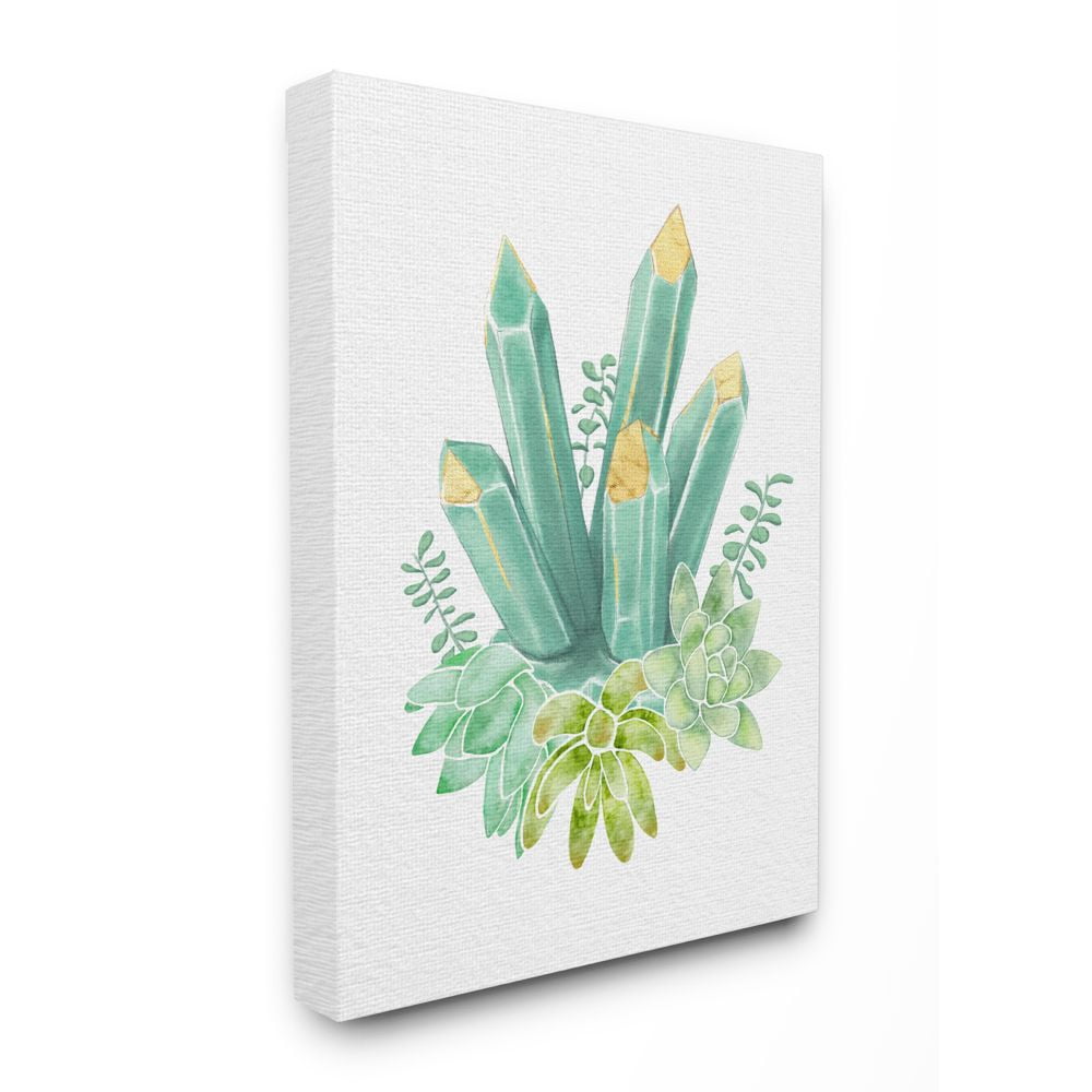 Stupell Industries Succulent Crystal Flower Green Blue Watercolor Painting Canvas Wall Art by Ziwei Li