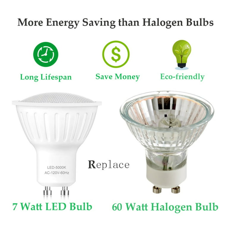 WELLHOME GU10 LED 60 Watt Equivalent Light Bulb, 7W Dimmable Base, 120°Beam Angle, 120V, 6-Pack - Walmart.com