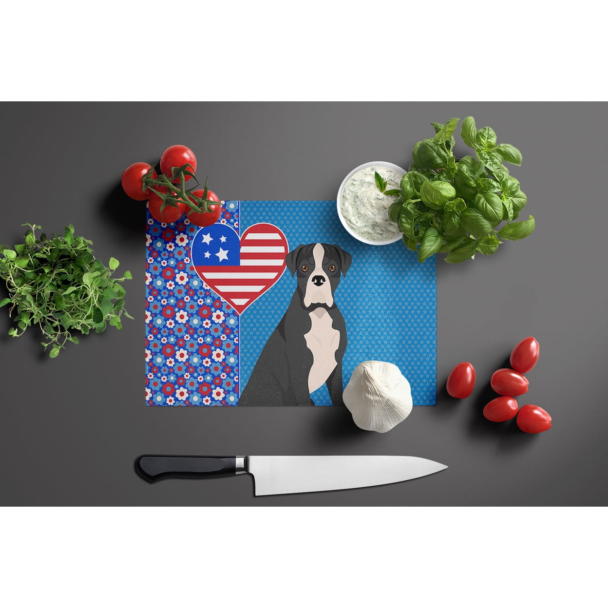Natural Eared Black Boxer Glass Cutting Board Large 12 in x 15 in