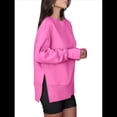 thumbnail image 3 of Sudaderas Oversize para Mujer, Cuello Redondo, Larga, Informales, Holgadas, con Aberturas, para Otoño Rosa L, 3 of 9