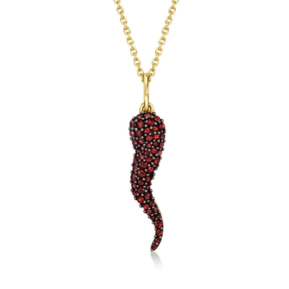 Ross-Simons 0.50 ct. t.w. Garnet Italian Horn Pendant Necklace in 18kt Gold Over Sterling, Women's, Adult