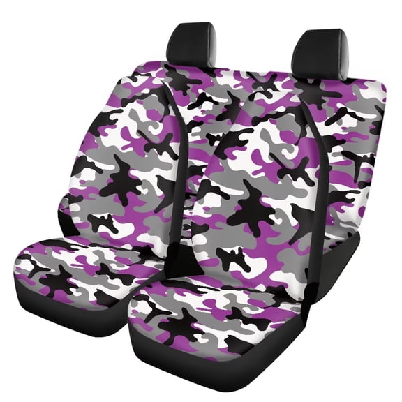 KUIFORTI Camo Purple Car Seat Cover Auto Accessories Interior 4Pcs, Front Seat Protector, Auto Seat Rear Split Bench Cover Universal Automotive Seat Cover Accessories