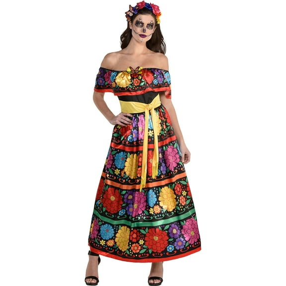 Amscan Sugar Skull Beauty Halloween Costume for Adults, Day of The Dead, Medium (8-10), Includes Dress and Headband