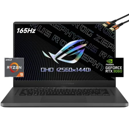 ASUS ROG Zephyrus G15 Slim Flagship Gaming Laptop, 15.6" 165Hz QHD (2560x1440) 100% DCI-P3 Pantone, AMD Ryzen 9 5900HS 8 Cores, GeForce RTX 3060, RGB Backlit KB, Wi-Fi 6 (16GB RAM | 512GB PCIe SSD)