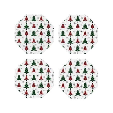 

Fuzoiu Buffalo Plaid Christmas Trees Print Leather Coasters Set Drink Coasters Set of 4 for Tabletop Protection Durable PVC Coasters Home Décor and Housewarming Gift-Octagon