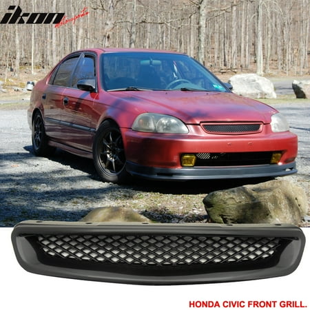 Honda Civic Front Grille Ikon Motorsports Grille - Fits 96-98 Honda Civic T-R Black Mesh ABS Front Hood Grille Grill ()
