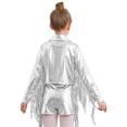 thumbnail image 4 of vastwit Kids Girls Shiny Metallic Tassels Fringed Cowgirl Jacket Long Sleeve 70s Party Disco Jazz Hip Hop Dance Tops Silver 16, 4 of 5