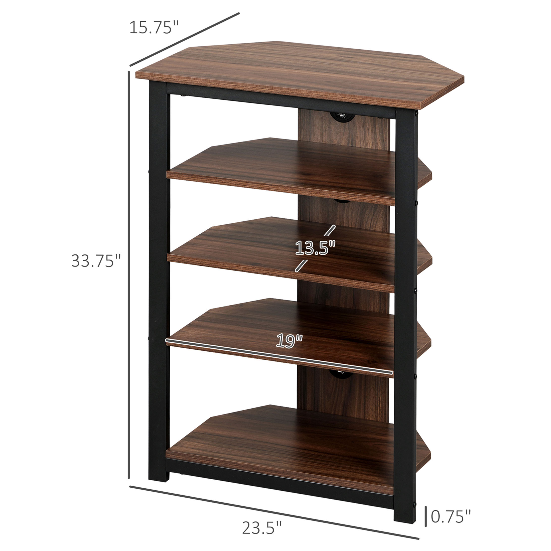 JERFIT Corner TV Stand for TVs up to 29", Brown Media Entertainment Center with Storage Shelves, Space Saving Design for Living Room