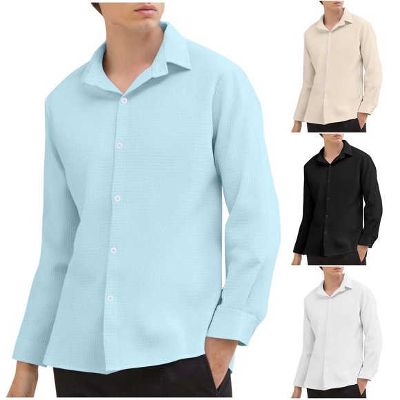 YOIAVAIOY Men Long Sleeve Button Down Shirts Waffle Knit Solid Dress Shirts Relaxed Fit Business Office Work Shirt