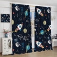 thumbnail image 4 of Cartoon Outer Space Curtains, Kids Cute Galaxy Universe Cosmos Rocket Star Moon Space Graffiti Print Window Treatments for Boys Girls Bedroom Living Room 84x84in, 4 of 6