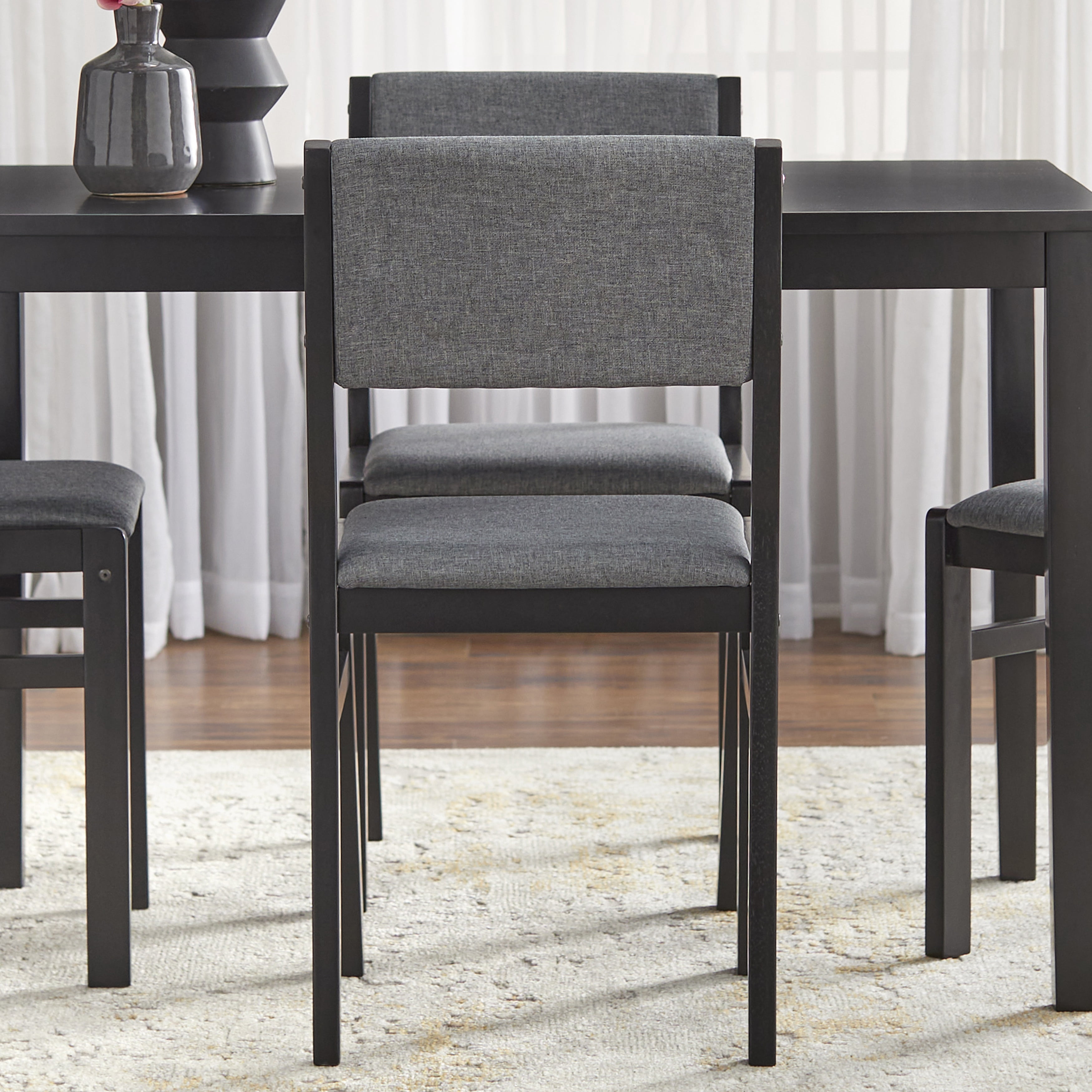 TWM National 5 Piece, Adult Mid-Century High Back Rubberwood Dining Table with Chair, Black