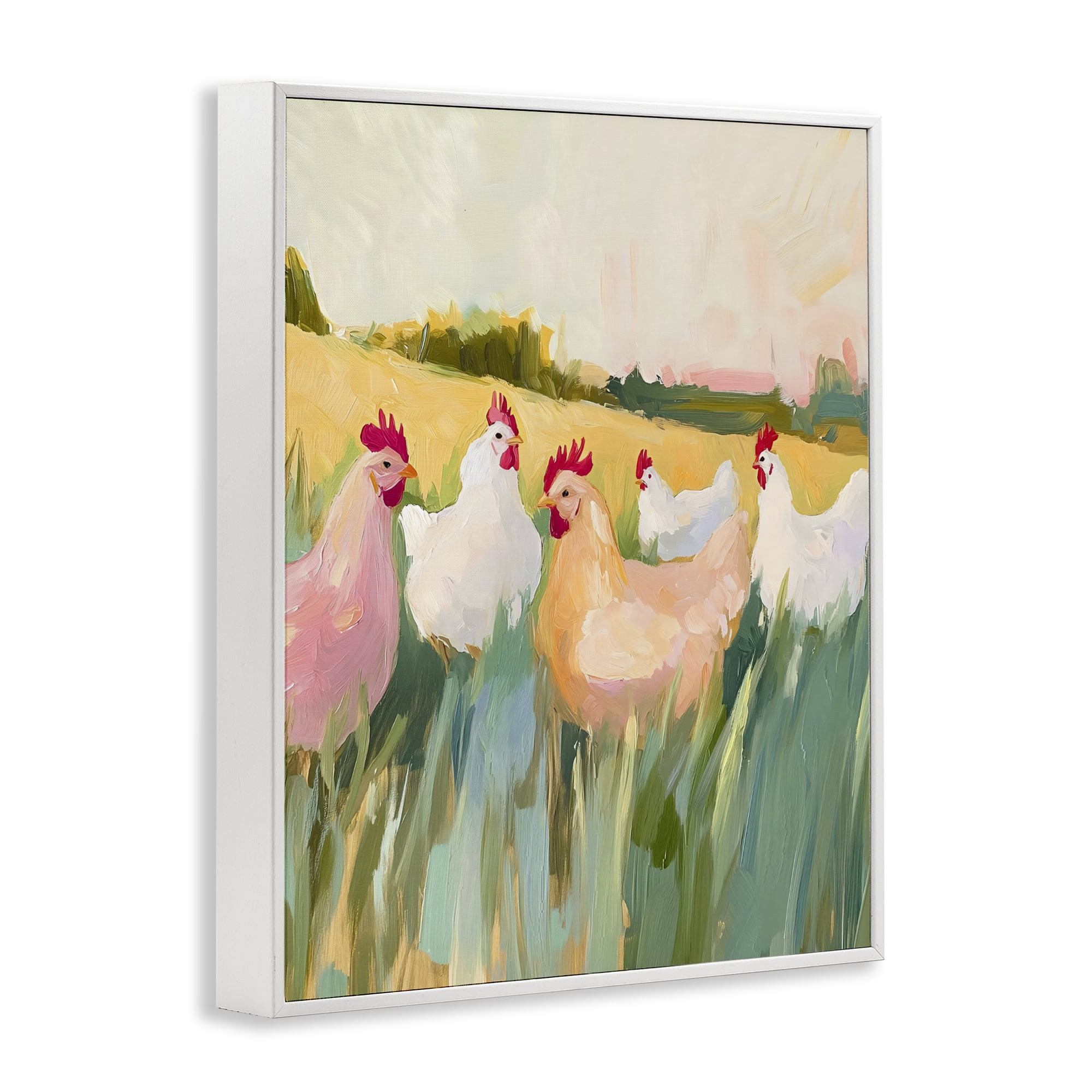 Stupell Industries Sunlit Flock of Chickens White Framed Giclee Art, design by The Prints Vibe