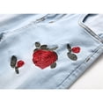 thumbnail image 6 of Men Jeans Male Embroidered Rose Denim Ripped Slim Fit Stretch Trousers Pants for Men Light Blue 34, 6 of 7